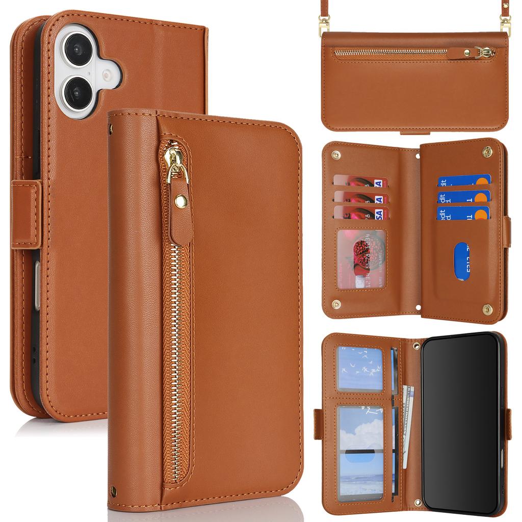 Zipper Multi-Card Wallet PU Leather Case for 16/17 Pro 15 14 Max Shockproof 360 Protection Luxury Design Front Pocket Phone Grip
