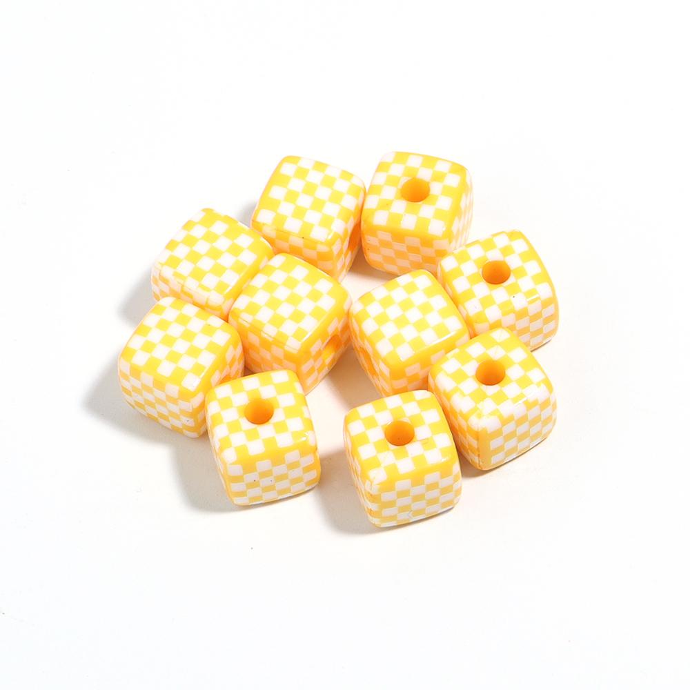 10Pcs 13mm Acrylic Beads Colorful Checkerboard Pattern Large Hole Square Beads For Craft Bracelet Making DIY Jewelry Accessories