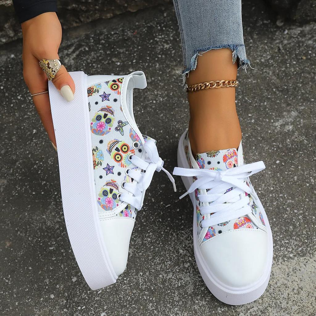 Fashion Large Size Canvas Shoes for Women's Printed Floral Casual Shoes Sneakers Platform Shoes