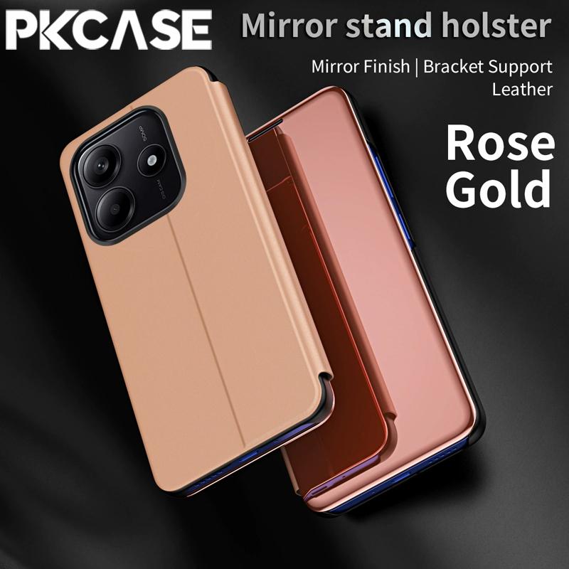 PKCASE Смарт-зеркало Чехол-книжка для телефона для Xiaomi 15T 14T 13T 13 Lite 14 Pro Ударопрочный Кожаный Держатель Задняя крышка