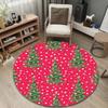 Round Floor Rug Red Christmas Tree Gold Tinsel Star Snow Dot Xmas Holiday Bedroom Decor