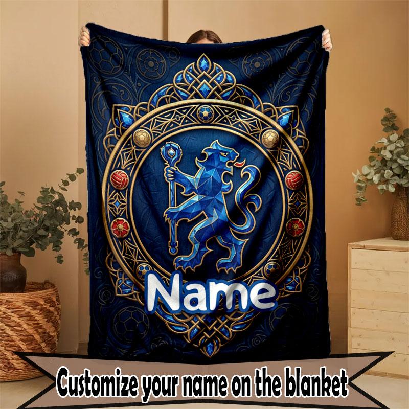 Custom Name Personalized Chelsea Football Club Print Blanket, Home Decor, Bedroom, Sofa, Camping, Couch, Gifts for Birthday Christmas