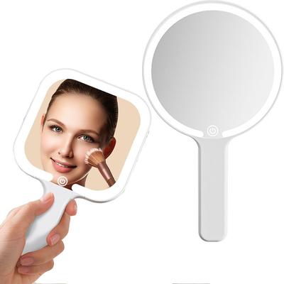 Светодиодное зеркало для макияжа с подсветкой, ручное, квадратное/круглое, с 3-цветной регулируемой яркостью