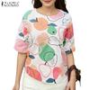 Women Print Casual Round Neck Loose Summer Half Sleeve Blouse