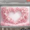 2D Printed Backdrop with Pink Rose Heart Arch, White Flowers and Feathery Trim
