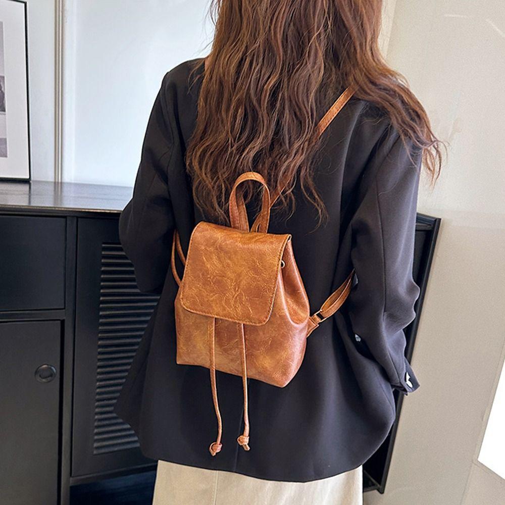 Brown Solid Color Shoulder Bag PU Retro Backpack Simple PU Backpack  Gift