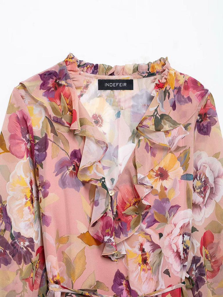 2025 Spring/Summer European & American Sexy Party Print Layered Midi Dress with Waist-Cinching Design