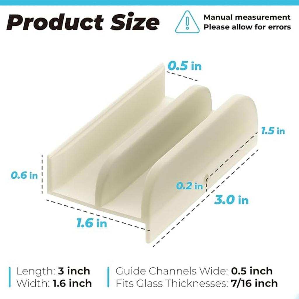 Нижняя направляющая для раздвижной душевой двери подходит для раздвижной душевой двери (Верхний подвес) Системы ограждения ванны, 1/2-дюймовые каналы для стеклянной душевой двери Пластиковый направляющий