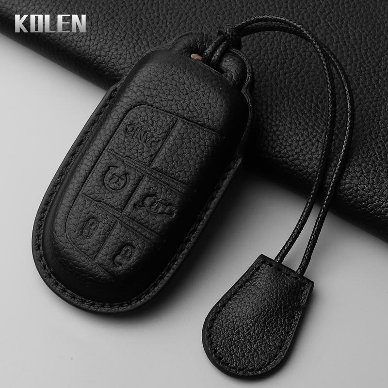 Leather Car Key Case Cover Shell for Jeep Renegade Compass Grand Cherokee for Chrysler 300C Wrangler Dodge Key Protector Holder