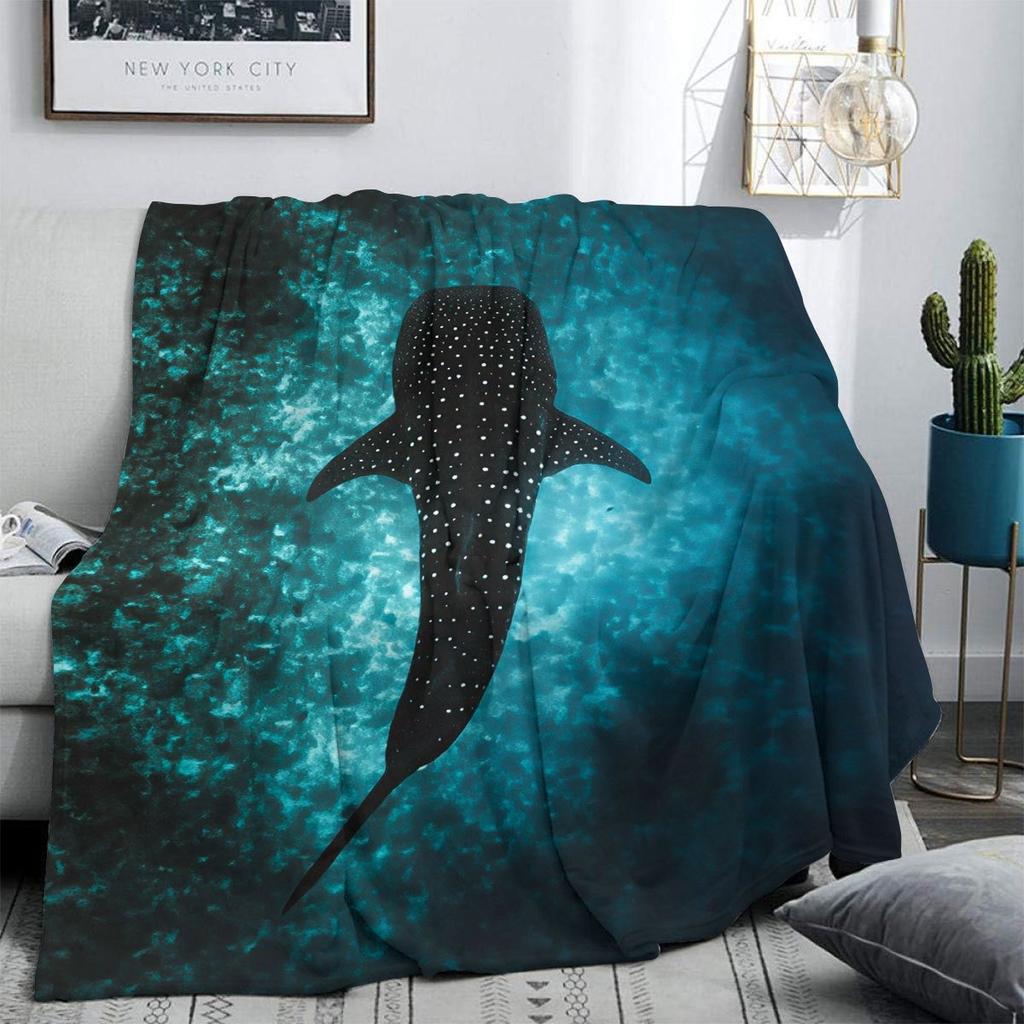 Whale Shark Tie Dye Blanket Deep Sea Animal Print Soft Throw For Couch Bedroom Home Decor Accent Modern Style