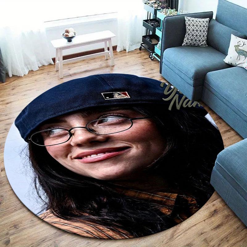 Billie Eilish Custom Name Round Area Rug,Carpet Rug for Living Room Bedroom Sofa Playroom Decor,Non-slip Floor Mat