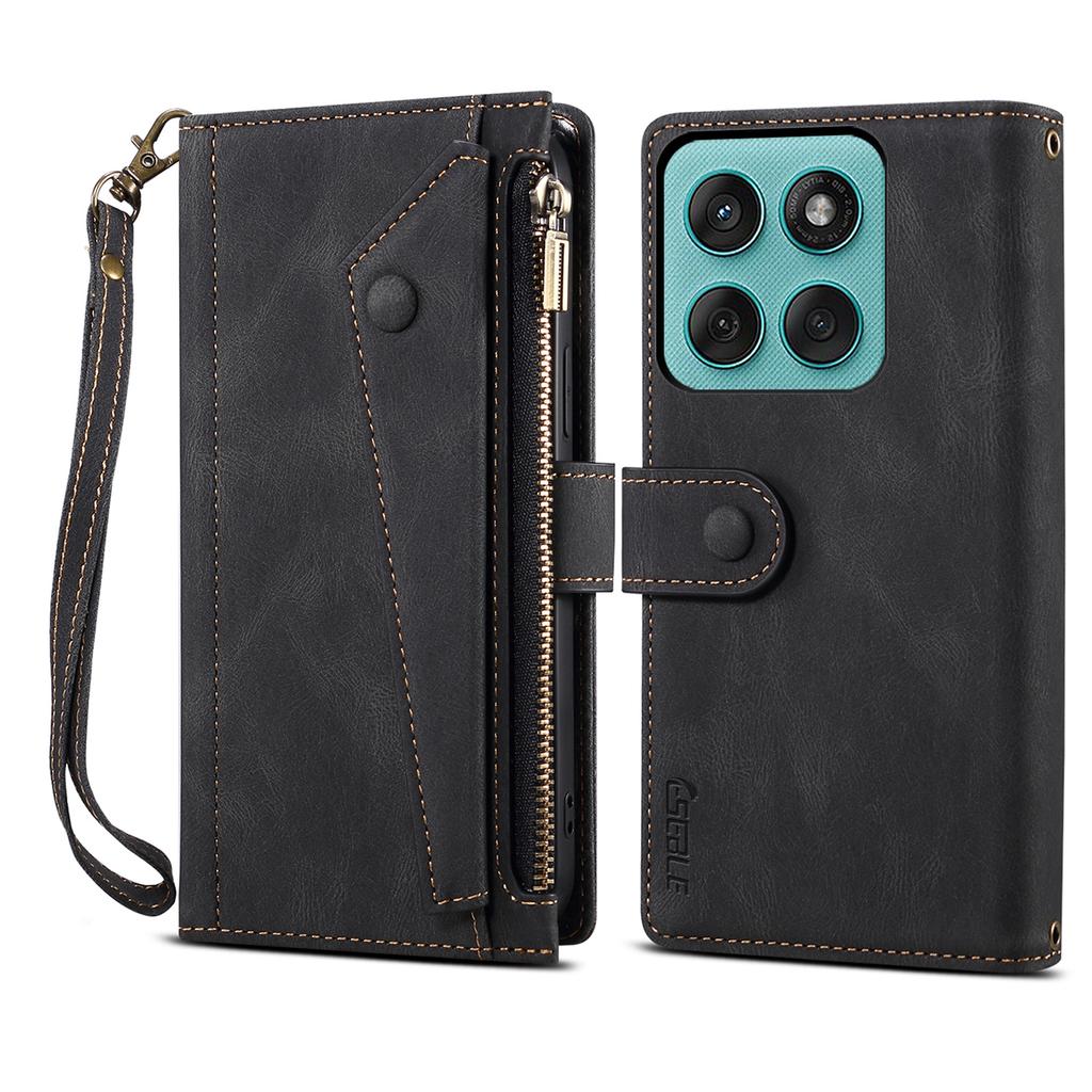 ESEBLE Star Series For Motorola Moto G56 5G Case Zipper Wallet Leather Stand Phone Cover with Wrist Strap