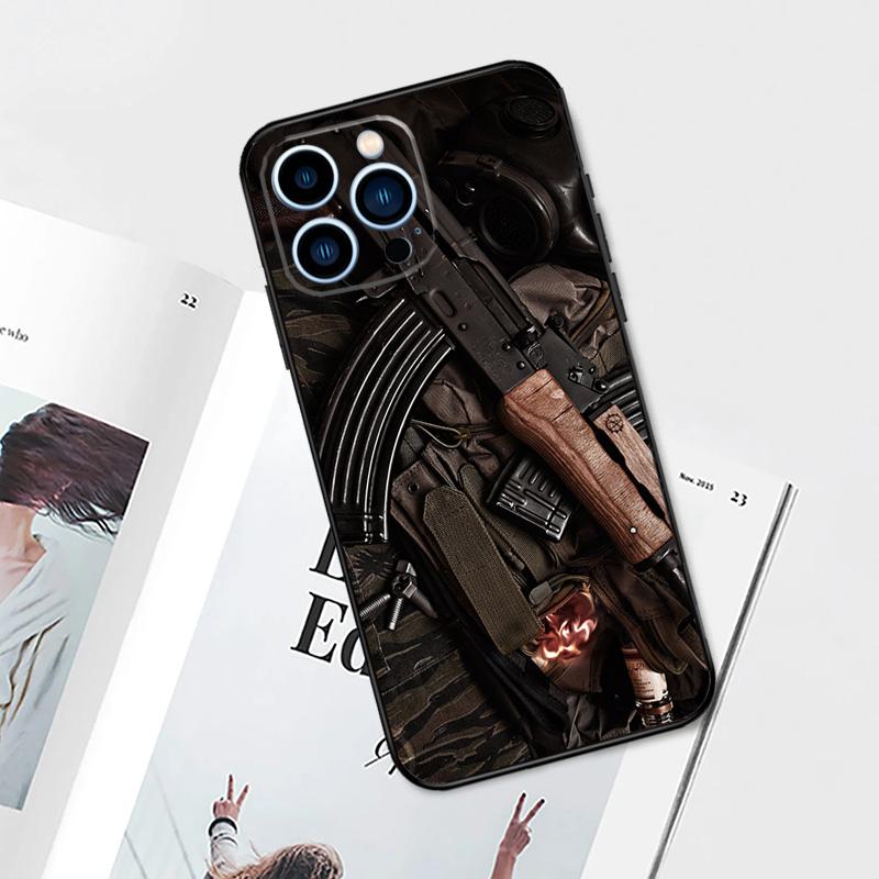 Чехол для телефона с изображением пистолета AK47 и пуль для iPhone 11 12 13 14 15 Pro Max Plus 12 13 Mini 7 8 SE X XR XS MAX