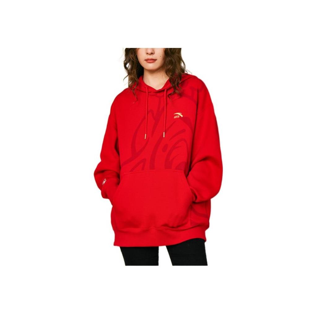 Anta Свободная толстовка с капюшоном Lifestyle Series с вышитым новогодним логотипом и принтом, унисекс, 152318714-1