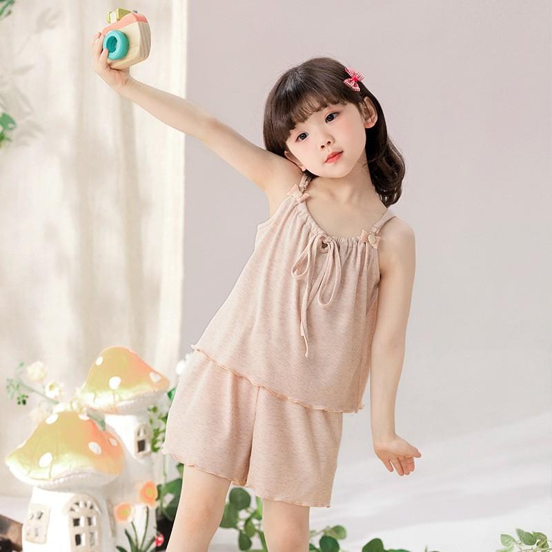 Girls Pajama Set Soft Modal Cotton Blend Sleepwear With Cartoon Animal Print Lightweight Comfortable Home Outfit