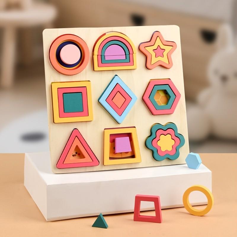 Детские DIY Геометрические Фигуры Игра на Сопоставление Цветов Деревянные 3D Пазлы Блоки для Мальчика Девочки Рождественский Подарок на День Рождения