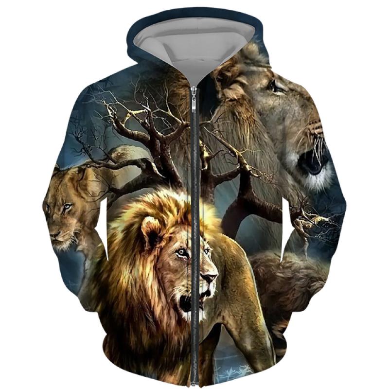 Spring Autumn Men's Zipper Hoodie Sweatshirts 3D Animal Lion Beast Printing Hooded Pullover Fashion Jacket Casual Sportswear