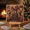 Framed Canvas Wall Art Crafts Christmas Faux Pearl Kit, DIY Rhinestone Painting 8" x 8", Cartoon Artistic Gift for Girls Snowman Animal Diamond Craft