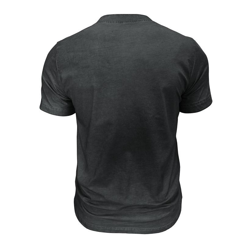 Мужская черная вымытая футболка-henley с коротким рукавом, нагрудным карманом, повседневная
