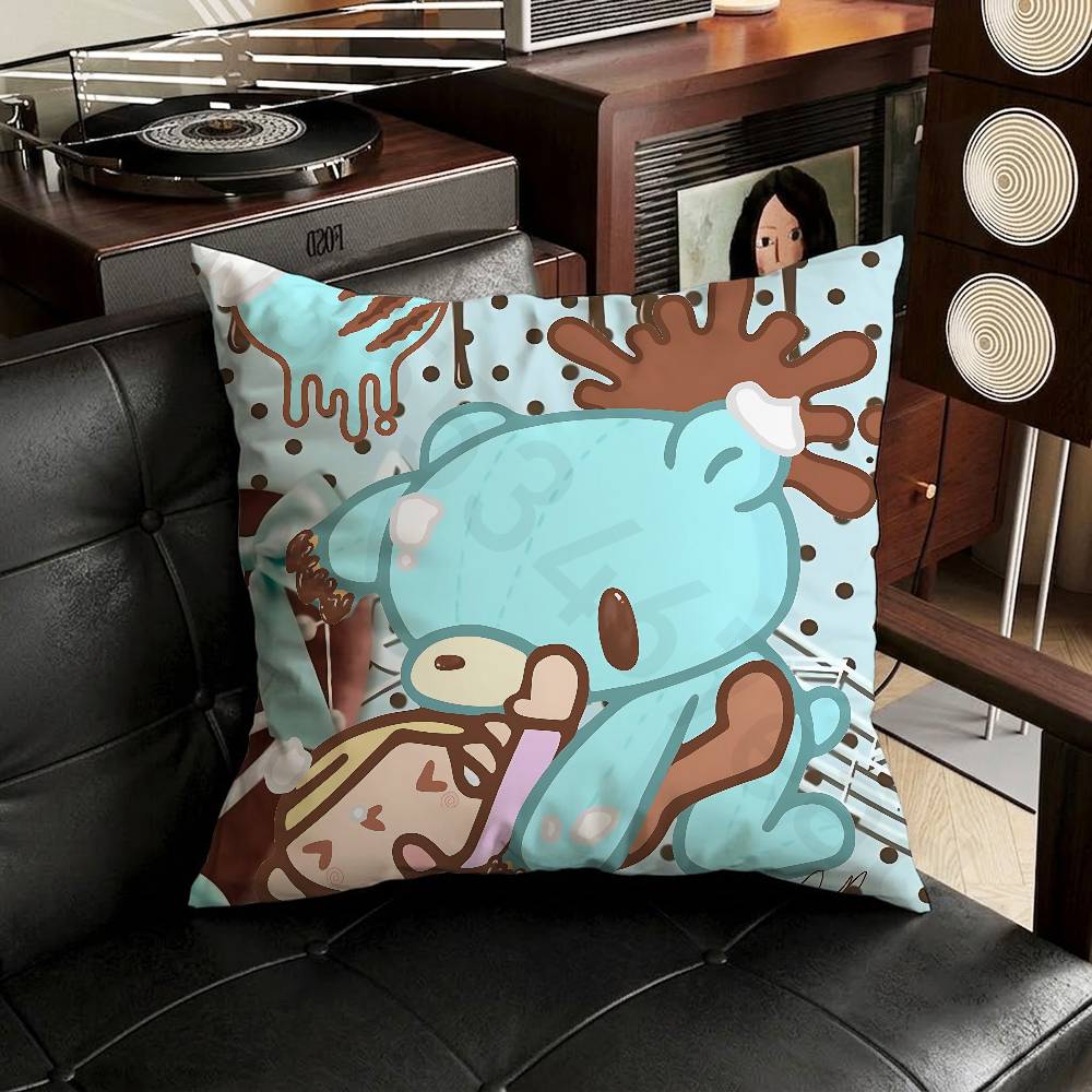 Kawaii GGloomys Pink Bear Pillow Case Square DoubleSided Printing Short Plush Sofa Cushion Cover Bedroom Bedside Pillow