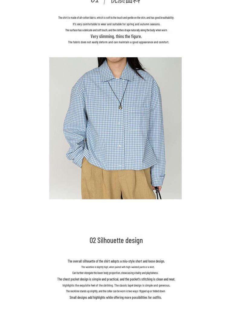 Korean Miu-Style All-Cotton Long Sleeve Short Shirt for Women – Versatile Spring Layering