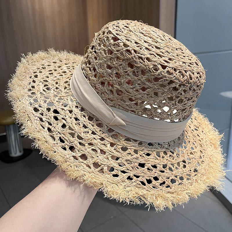 Women's Summer Sun Protection Straw Hat Beach Hat High-End Feel Hat Raffia Hollow Out Fringe Hat