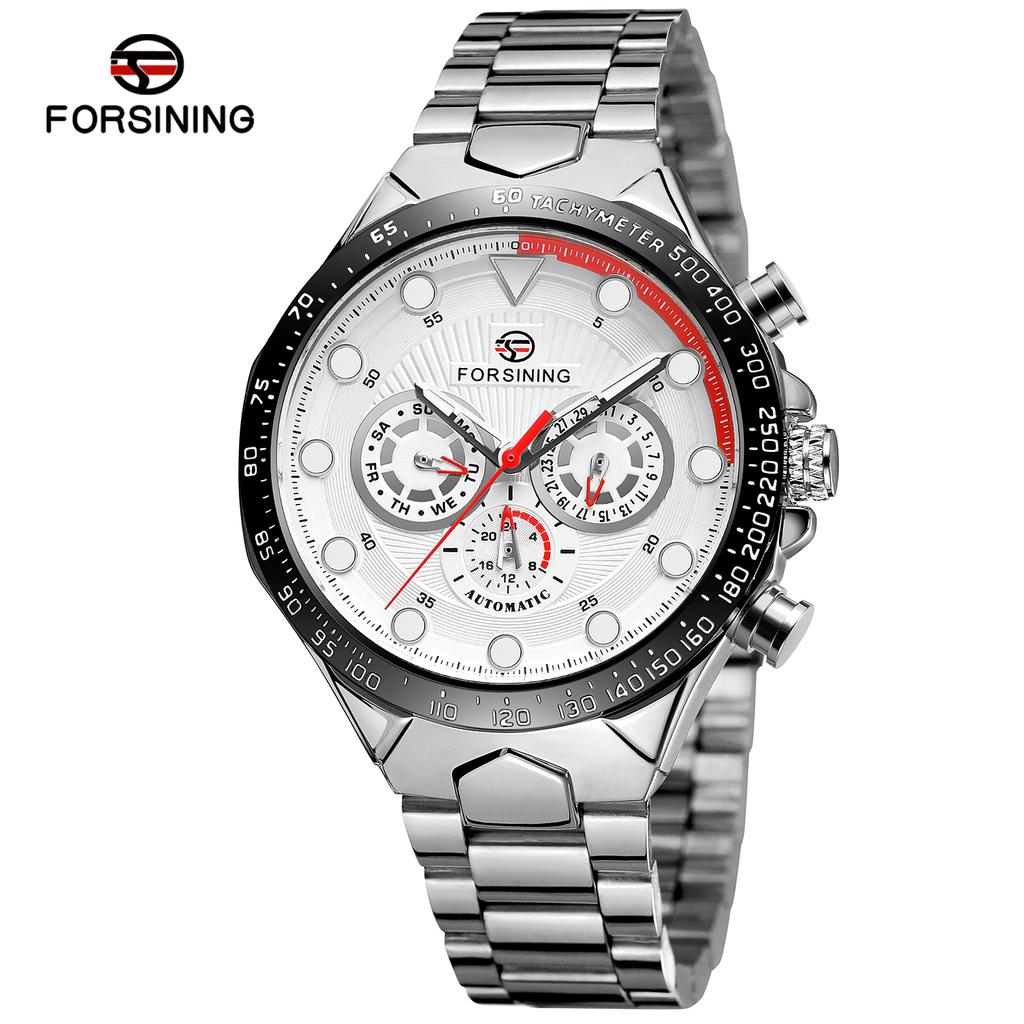Forsining Luxury Waterproof Mechanical Large Man Watches Stainless Steel Automatic Movement Chronograph Wristwatch
