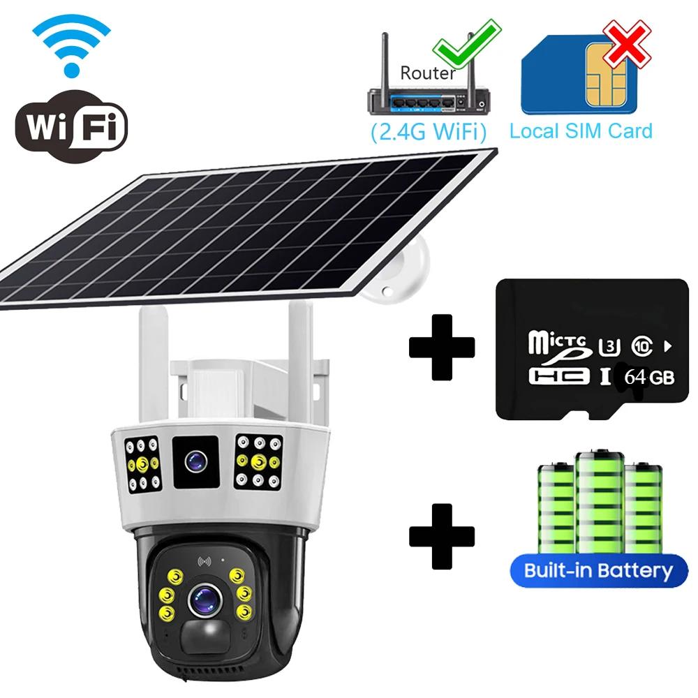 4G SIM-карта Wi-Fi 12MP Солнечная камера 6K Открытый IP Беспроводная домашняя безопасность CCTV Наблюдение PTZ Ночное видение PIR Обнаружение человека