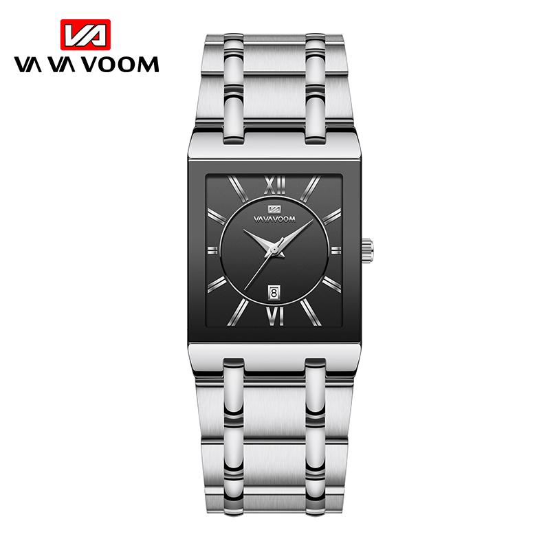 VA VA VOOM Men Watches Fashion Top Brand Luxury White Square Waterproof Quartz Wristwatch Stainless Steel Date Clock Mens Casual Business Watch