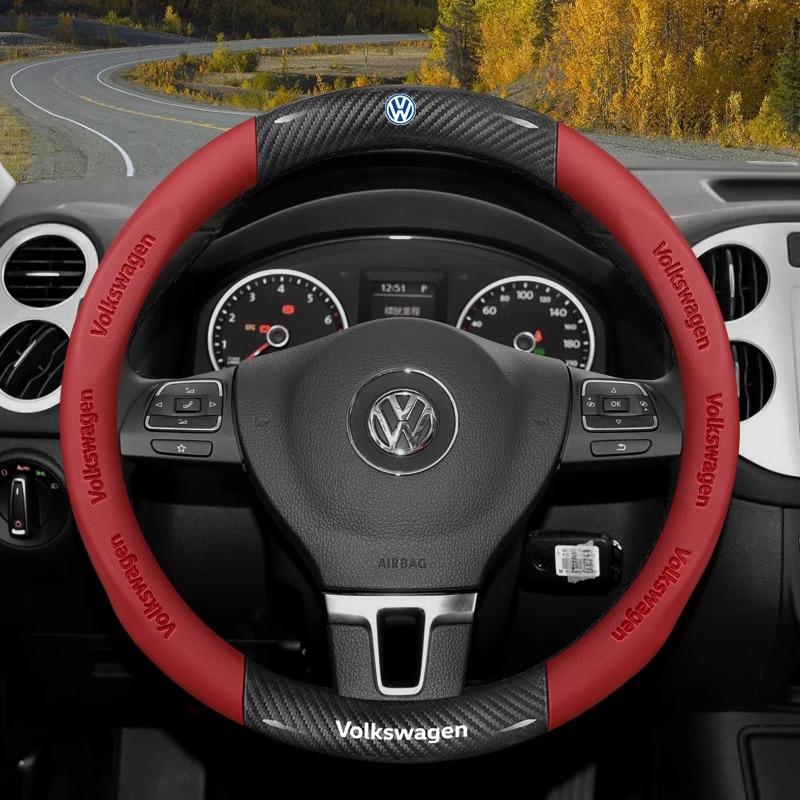 Кожаная накладка на руль автомобиля из углеродного волокна для Volkswagen T-ROC T-Cross Touareg Polo Passat Golf 5 GTI Beetle Magotan Tiguan