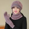 3 Pcs/Set Mid-aged Women Winter Hat Scarf Gloves Set Thick Knitted Ear Protection Cap