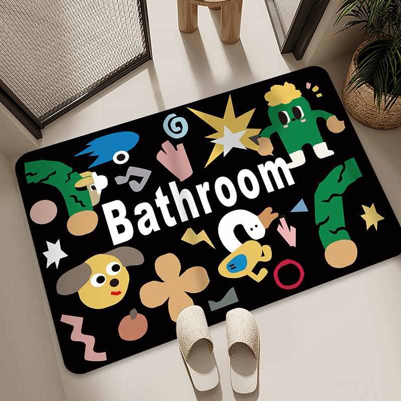 Diatom Mud Floor Mat Bathroom Water Absorption Quick-drying Foot Pad Cartoon Black Cat Dirty-resistant Anti-slip Pad Household Bathroom Entrance Mat