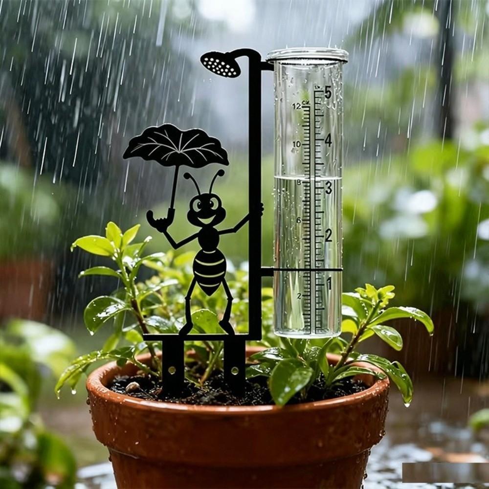 Cartoon Ant Design Garden Rain Gauge Clear Tube Decorative Rain Gauge Rainfall Gauge Flower Bed