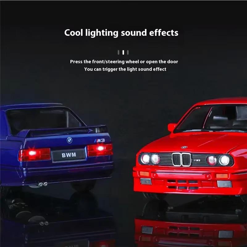 2025 1:24 BMW M3 1988 Street Car Diecast Alloy Metal Model Car 3 Gears Pull Back Steering Collection Hobby Decoration Ornaments Boys Children Gift Toy