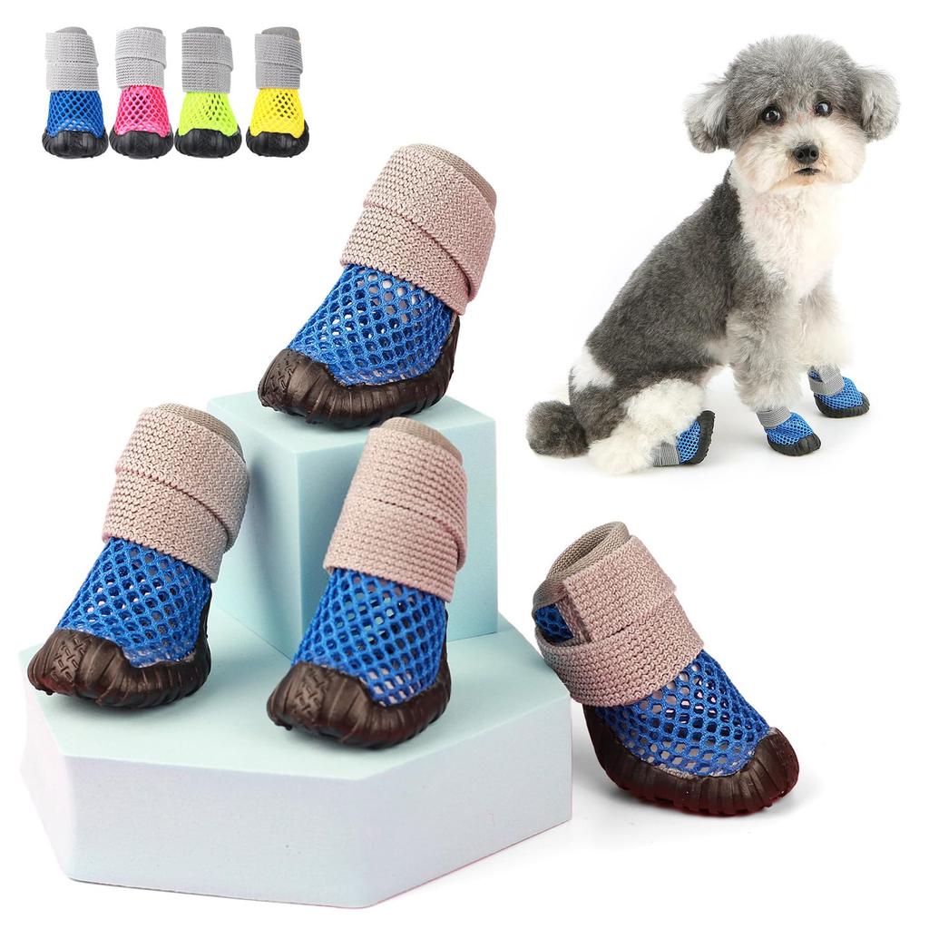 Breathable Mesh Small Dog Shoes, Anti-slip Rubber Sole, Adjustable Paw Protectors For  Pavement, Walking Running Boots Summer