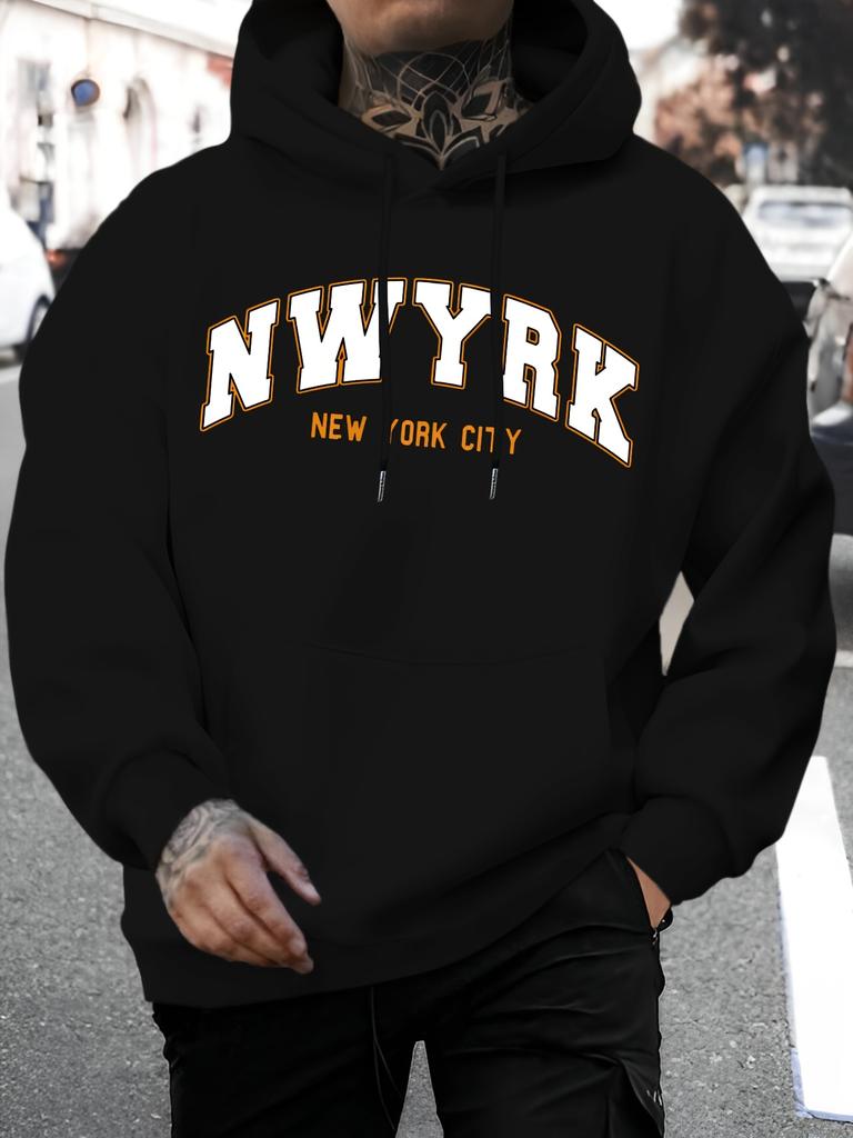 Унисекс Худи, Унисекс Повседневная Толстовка с Принтом Букв New York, Модное Худи на Шнурке, Топ для Осени и Зимы, Удобная и Универсальная Длинная S