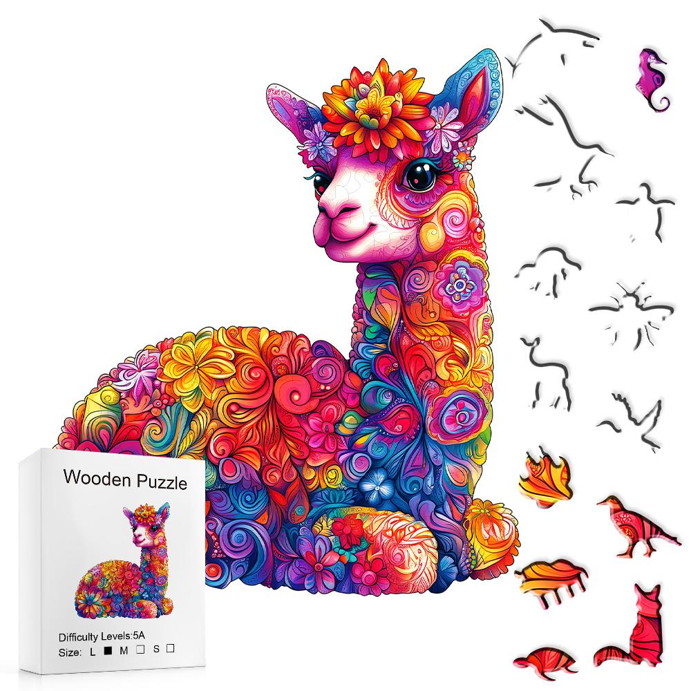 Best-selling Colorful Alpaca Themed Wooden Jigsaw Puzzles Animal-shaped Puzzle Piece Educational Toys Suitable for Children