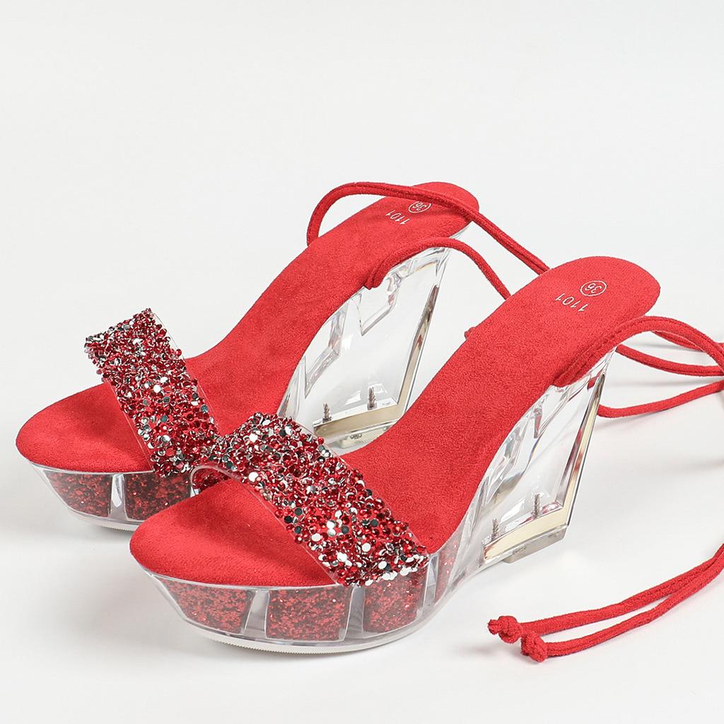 Women's Heel 11CM Nightclub High Heels Shoes Catwalk Pole Dance Shoes Crystal Wedge Sole LFD-1101-49