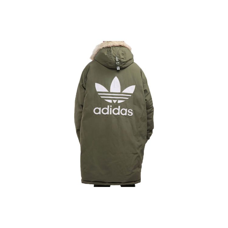 Adidas Оригинальная парка на меху трилистника, повседневная спортивная теплая куртка-пуховик с капюшоном, зимняя мужская верхняя одежда, зеленая GE1317
