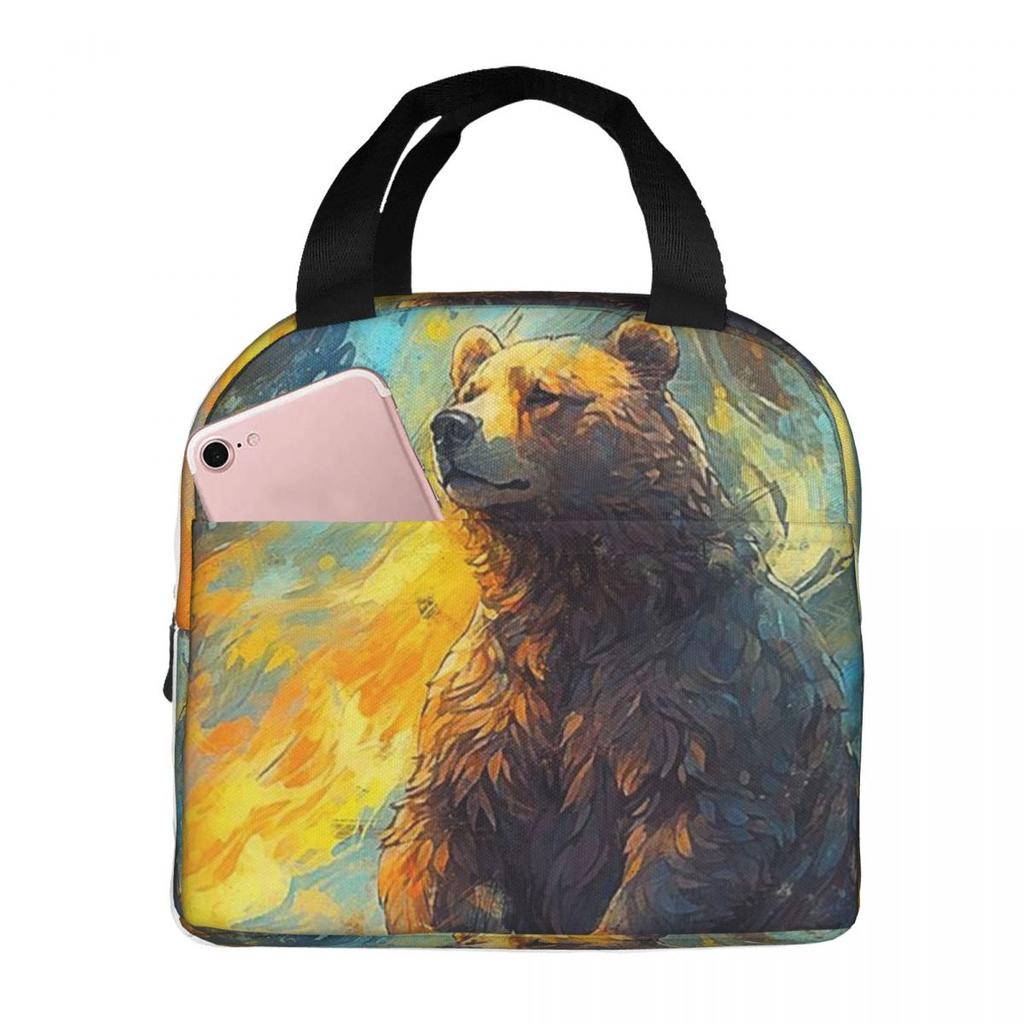 Bear Looks Up At The Starry Sky Insulated Lunch Bag for Women Children Portable Food Boxes Thermal Lunch Box Tote