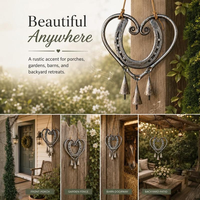 Handmade The Horseshoe Lucky Heart Wind Chime Metal Hanging Bell Unique Art Gifts for Women Mom Patio Porch Yard Ornament