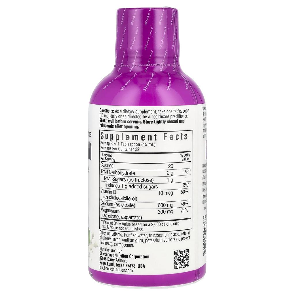 Liquid Calcium Magnesium Citrate & Vitamin D3, Blueberry Flavor, 473 Ml (16 Fl Oz)