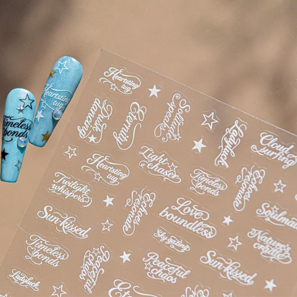 English Calligraphy Words Aesthetics Uniqueness Hollowed-out Pentagram Text Roman Alphabet Adhesive Nail Sticker Manicure Decals