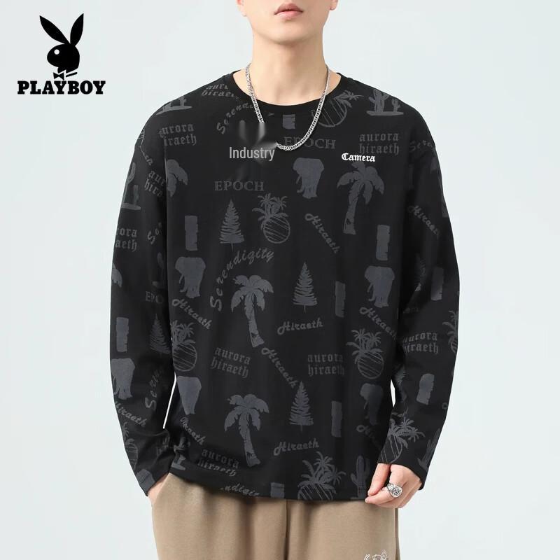 PLAYBOY Men's Long Sleeve Crew Neck T-Shirt