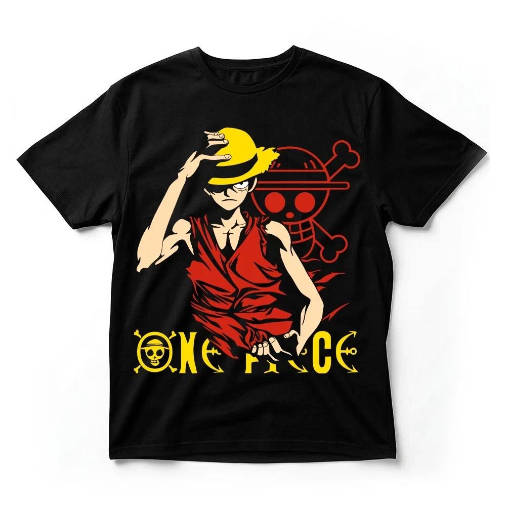 One Piece Luffy Red Silhouette TShirt Straw Hat Jolly Roger Anime Graphic Tee