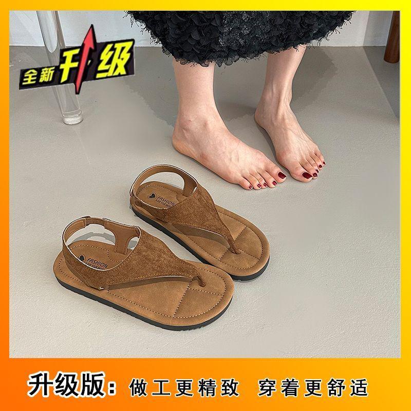 2025 Summer New with Skirt One-word Belt Roman Shoes Toe Beach Shoes Beautiful Herringbone Sandals Women's Outer Wear