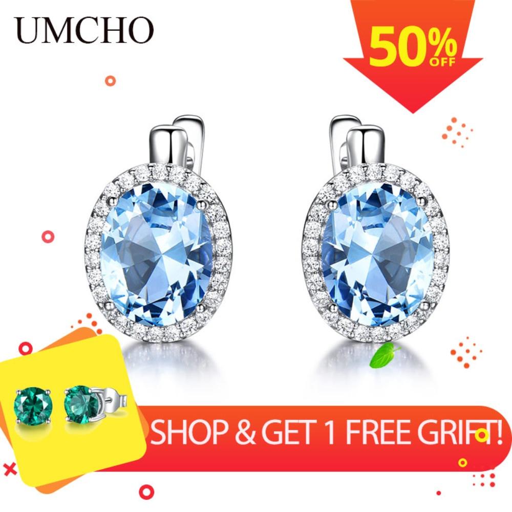 8*10 мм Nano Sky Blue Topaz 925 стерлингового серебра клипсы серьги AAA Белый круглый кубический циркон модные ювелирные изделия серьги