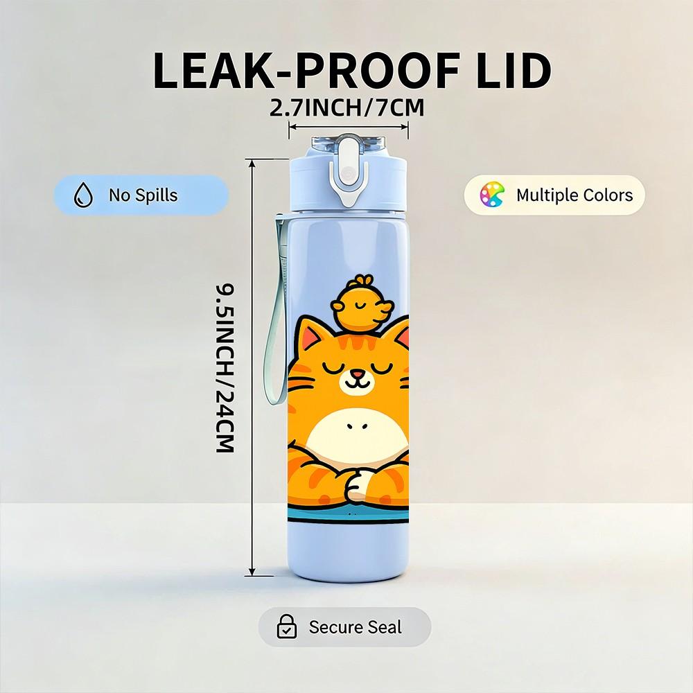 1PC Relaxed Bathing Cat 750ml Color Plastic Sports Water Bottle Leakproof Flip Straw Lid Suitable for Sports Office Home Use