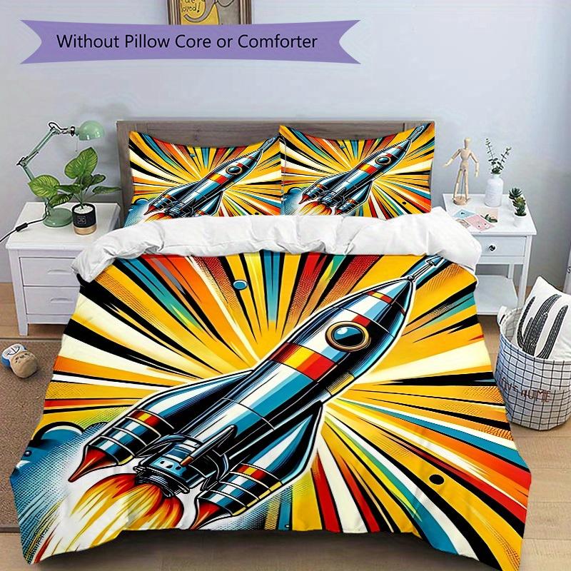 3pcs set Rocket Launch 1 Quilt Cover + 2 Pillowcases, All Seasons Bedroom Setting, Perfect for Home and Dorm Decor a189