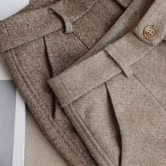 Осенне-зимние женские брюки с высокой талией, застежкой-молнией, ширинкой в елочку, шерстяные костюмные брюки, однотонные длинные брюки с карманами